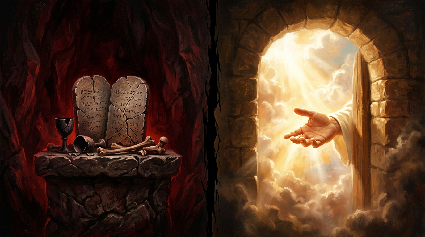 Split image: the law of death versus the Father of life