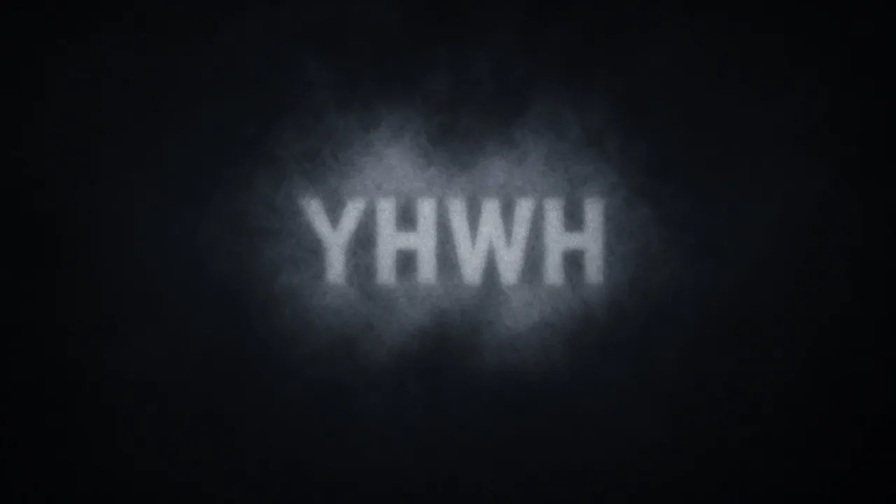 A pale breath in cold night air, with the letters YHWH formed in the mist.